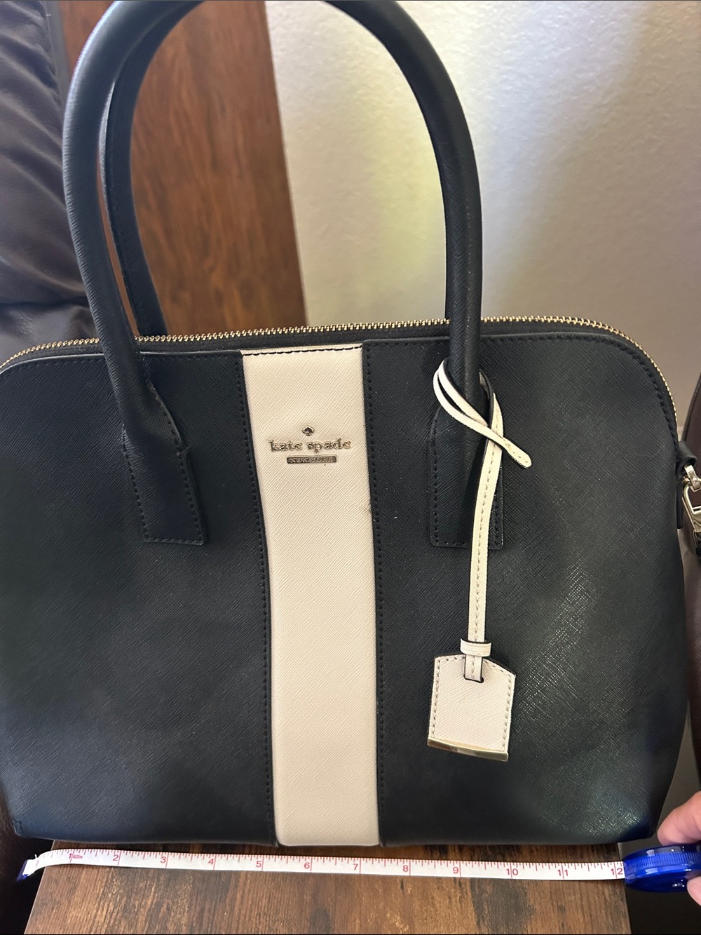 kate spade Black and Cream Stripe Dome Satchel